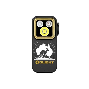 Olight Black Oclip Pro Clip-on Light Front View with Kangaroo Australia Graphic and Triple LED for Everyday Carry