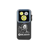 Olight Black Oclip 2 Pro Clip-on Light Front View with Grim Reaper Engraving and Triple LED Lenses for EDC and Hiking