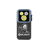 Olight Black Oclip 2 Pro Clip-on Light Front View with Grim Reaper Engraving and Triple LED Lenses for EDC and Hiking