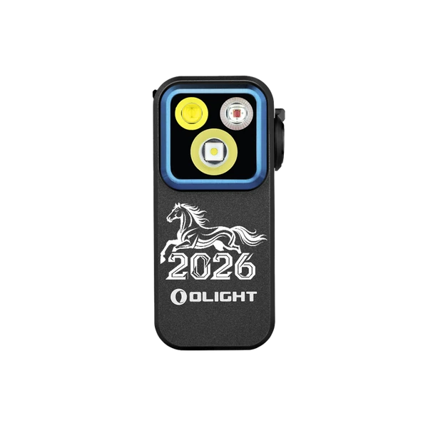 Olight Oclip Pro 2026 Year of the Horse Limited Edition front view, with multi-color LEDs for versatile illumination and everyday carry.