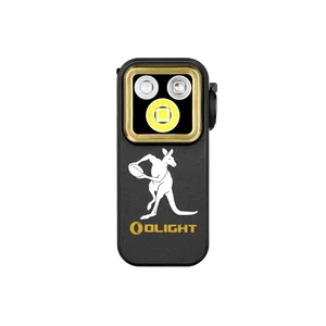 Olight Black and Gold Oclip Pro Rechargeable Flashlight with Kangaroo Graphic for Everyday Carry and Outdoor Lighting