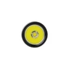 Flashlight LED bulb lens, yellow light source, black bezel, white background