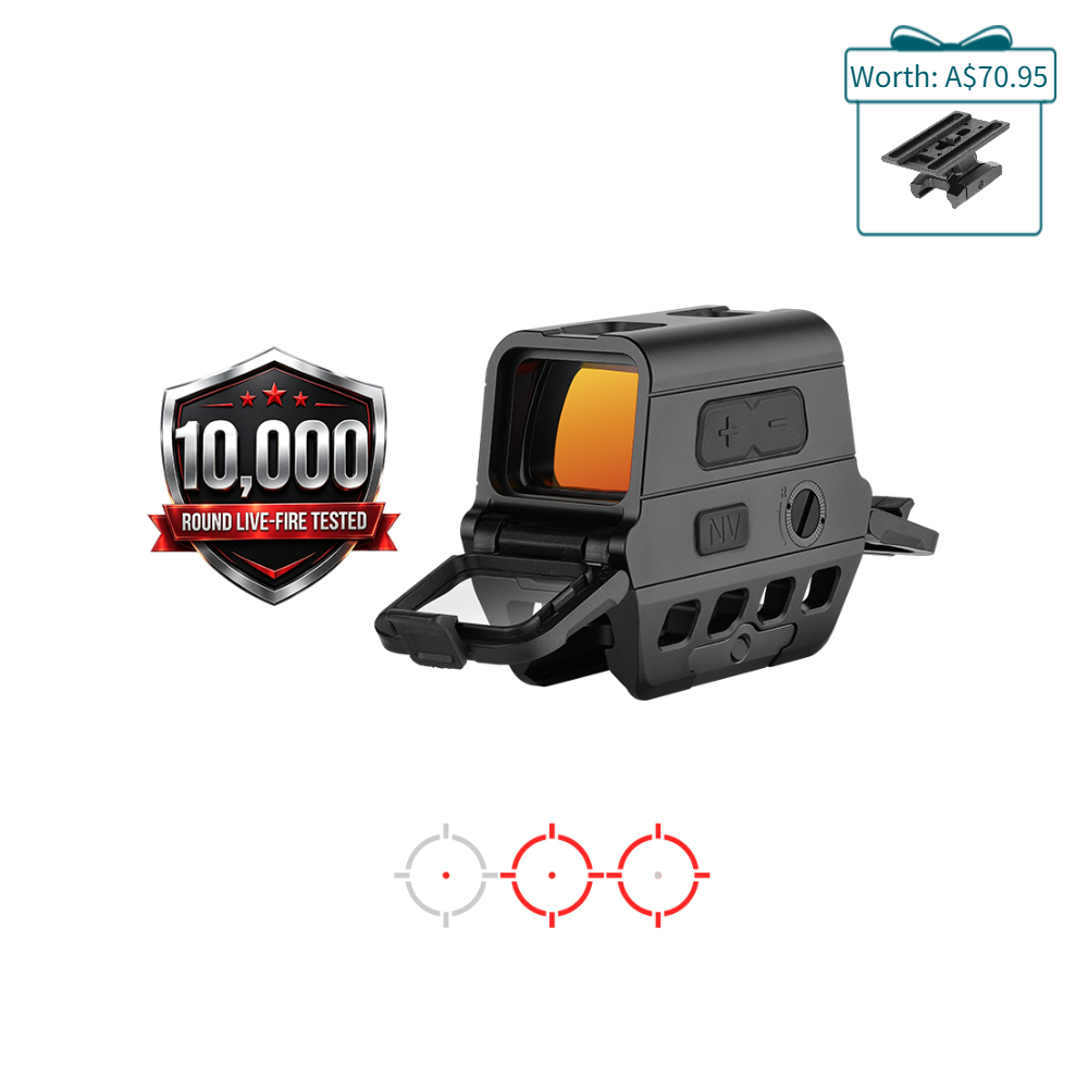 Tactical red dot holographic sight with 10000 round live-fire tested shield and reticle options