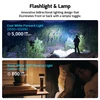 Bidirectional flashlight and lamp showing cool white forward light outdoors and warm white reverse light on a nightstand