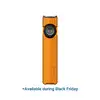 Orange Olight Arkfeld Pro flat flashlight with laser, UV, and white light options for Black Friday sale.