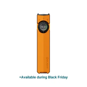 Orange Olight Arkfeld Pro flat flashlight with laser, UV, and white light options for Black Friday sale.