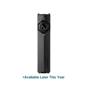 Olight black slim tactical flashlight with selector dial and battery indicator isolated on white background