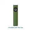 Green Olight flat EDC flashlight with rotating selector dial and UV light indicator on white background