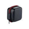 Compact black protective storage case with a red zipper and carbon fiber texture.