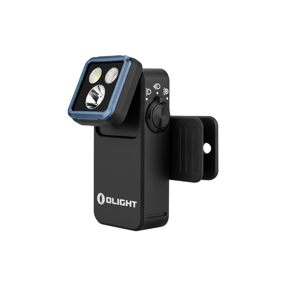 Olight Black Oclip 2 Pro Clip-on Light with Adjustable Blue Bezel Head and Side Switch for Hands-free EDC Outdoor Lighting