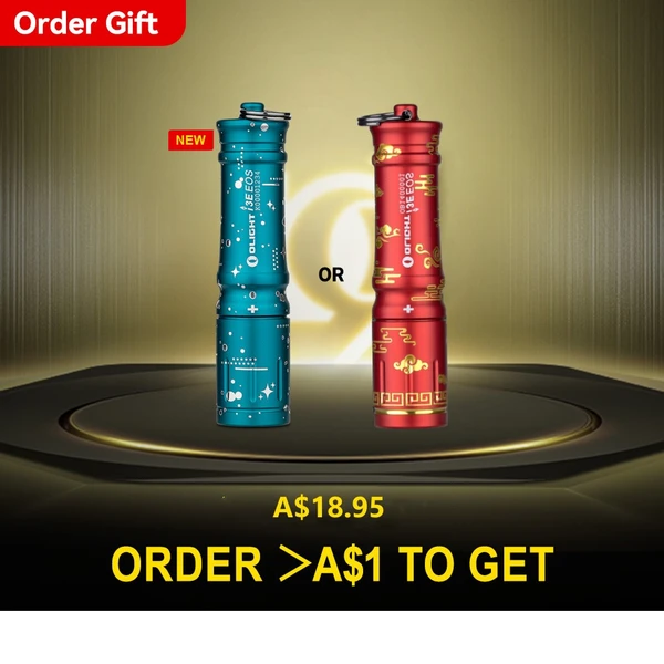 Olight I3E EOS Keychain Flashlight in Teal and Red with Unique Patterns for Everyday Carry