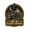 Olight PLX dual beams one mission, outdoor flashlight logo with moon, stars, and mountains in background.