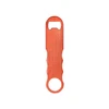 Orange metallic bottle opener, top view, isolated on white background