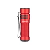 Olight red pocket flashlight with textured grip and black pocket clip isolated on white background