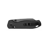 Folded pocket knife with carbon fiber handle and black pocket clip isolated on white background