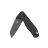 Oknife folding pocket knife with a grey 154CM steel blade and a black textured carbon fiber handle on a white background