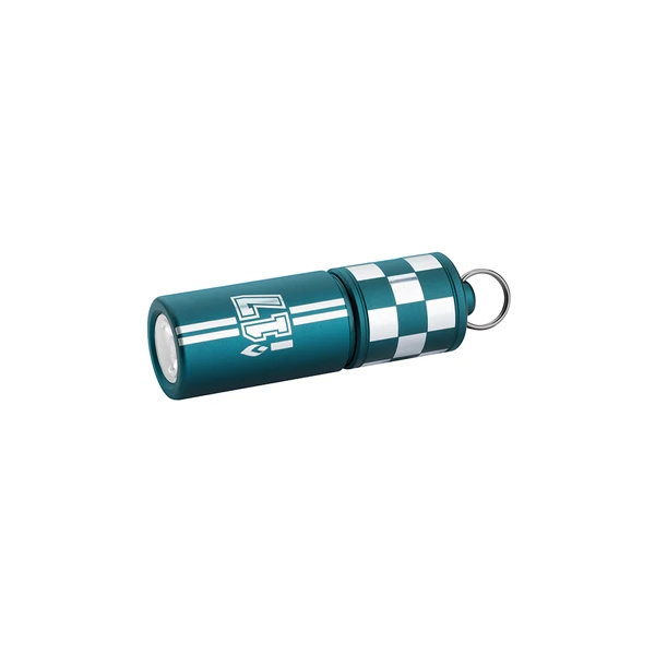 Olight Teal Baton 4 EDC Flashlight with Racing Number 17 and Checkered Pattern for Daily Carry and Outdoor Use