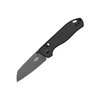 Oknife folding pocket knife with black carbon fiber handle and grey cleaver blade isolated on white background