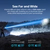 Man with Javelot Turbo 2 flashlight illuminating 1500m distance and 1800 lumens, vs Javelot Turbo at 1300 lumens and meters.