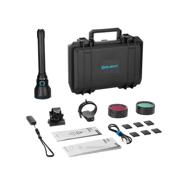 Black Olight Javelot Turbo 2 Long Range Flashlight Kit with Carrying Case and Tactical Accessories for Hunting and Search