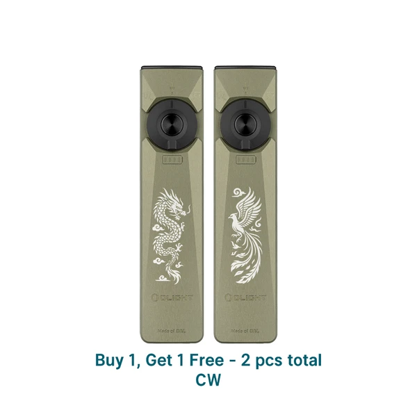 Olight Olive Green Arkfeld Ultra Flat Flashlight Set featuring Dragon and Phoenix Engravings for EDC and Outdoor Use