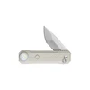 Titanium EDC pocket knife with integrated LED flashlight on a white background
