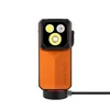 Olight Orange Oclip 2 Ultra Front View with Triple LED Light Source on Magnetic Charging Base for EDC and Outdoor Gear