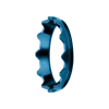 Blue metal bike sprocket ring, precision-machined, for bicycle drivetrain components