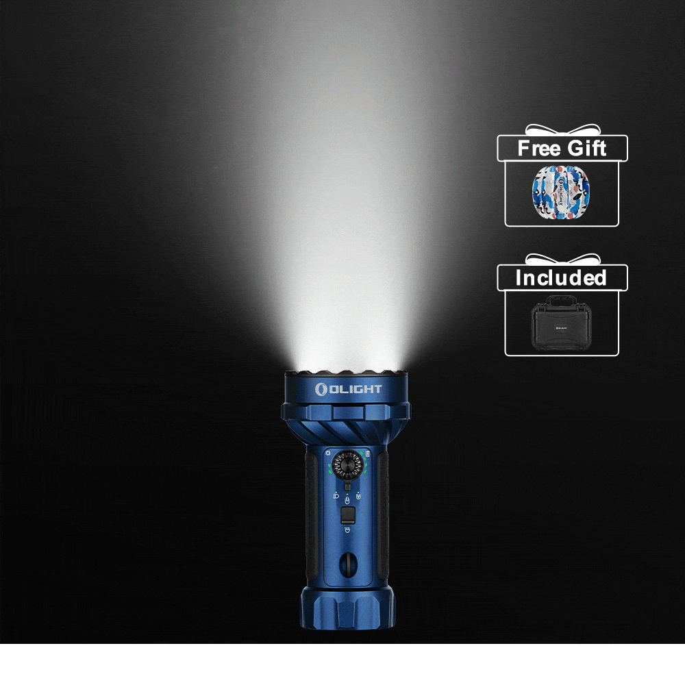 Olight Blue Marauder Mini 2 Flashlight with Hard Case and Accessories for Tactical and Outdoor Use