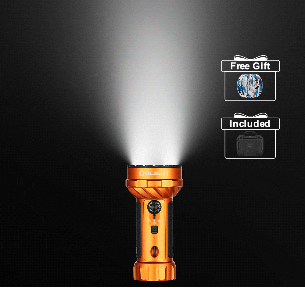 Olight Orange Marauder Mini 2 Flood/Spotlight with Magnetic Charging Cable in Protective Case for Outdoor Adventures