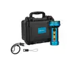 Olight Marauder Mini 2 blue flashlight and case with charging cable for outdoor exploration and search.