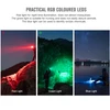 Practical RGB LED lights: red for night illumination, green for hunting, blue for chemical identification. Outdoor scenes.