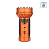 Olight Marauder Mini powerful orange flashlight with multiple LED lenses and black textured grip on white background