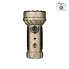 Olight Marauder Mini powerful desert tan topographic map pattern flashlight with multi-LED lens on white background