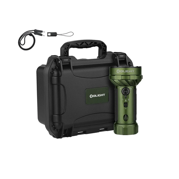 Olight OD Green Marauder Mini 2 Flashlight with Black Hard Carrying Case and Lanyard for Outdoor Search and Rescue