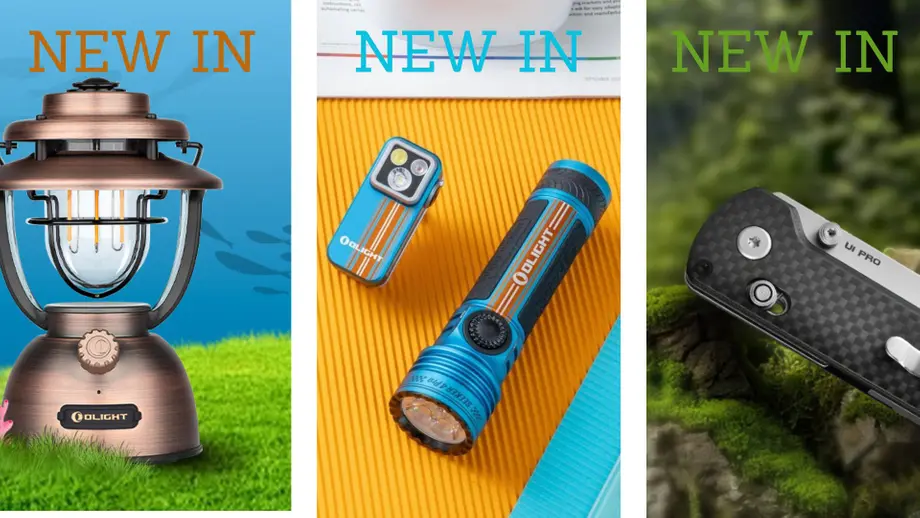 New In: Olight vintage lantern, Olight Seeker 4 Pro flashlight, and UI Pro folding knife.