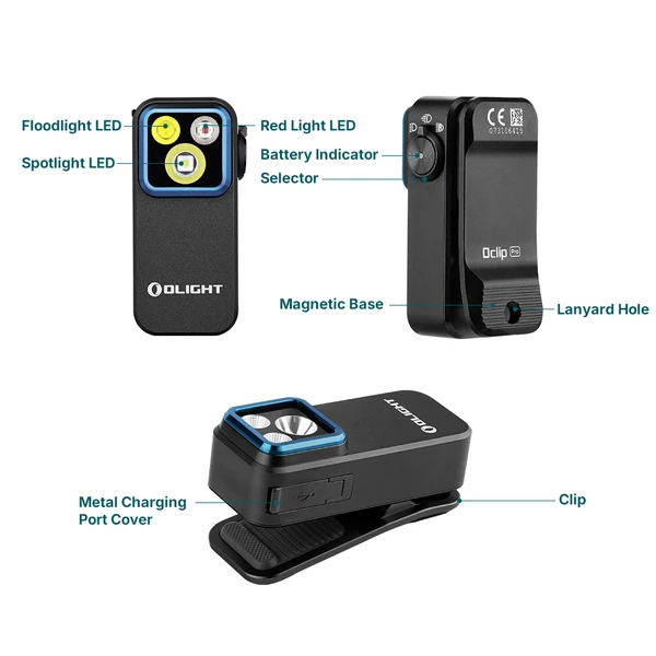 Olight Black Oclip Pro with Floodlight and Spotlight LED for Everyday Carry and Work