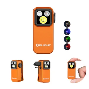 Olight Orange Oclip Pro Side View with UV Light and RGB Modes for Everyday Carry