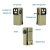 Olight Olive Green Oclip Ultra Clip-on Light showing UV, floodlight, and spotlight LEDs with USB-C port for outdoor EDC use