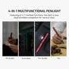 Olight Red Open 3 4-in-1 Penlight in use, highlighting pen tip light, green beam, and pen clip light functions.