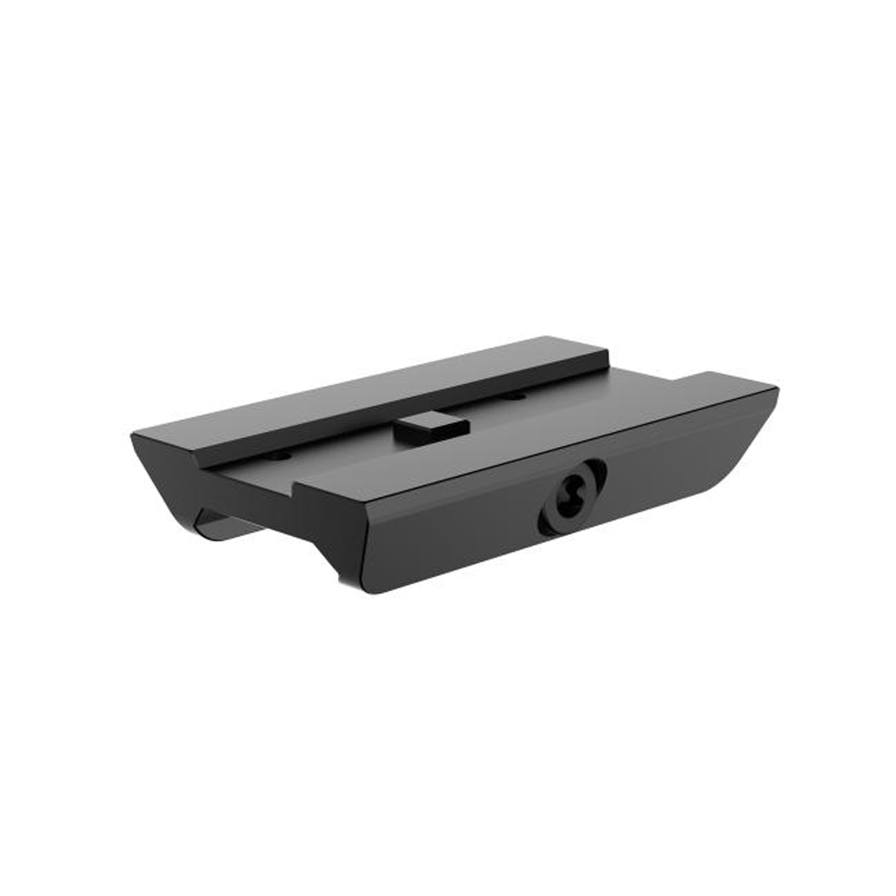 Black low profile Picatinny rail mount adapter isolated on white background