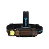 Olight Perun 2 Mini desert tan rechargeable LED headlamp on adjustable black headband isolated on white background
