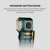 Olight Teal Flashlight with Gold Accents, featuring an ergonomic concave button for glove-friendly use and accidental activation prevention.