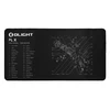 Olight PL X dual beams tactical flashlight blueprint cleaning mat with labeled parts diagram on black background