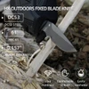 Gloved hand carving wood with an HX Outdoors DC53 steel fixed blade survival knife.