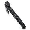 Tactical black folding pocket axe with textured handle and hammer head on white background