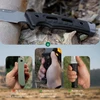 Comparison of knife handle materials showing slippery plastic versus ergonomic G10 Micarta and anti-slip rubber grip handles