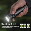 Olight Grey Seeker 4 Pro Flashlight Handheld Close Up with 4600 Lumens Bright Beam for Outdoor Hiking and Search Use