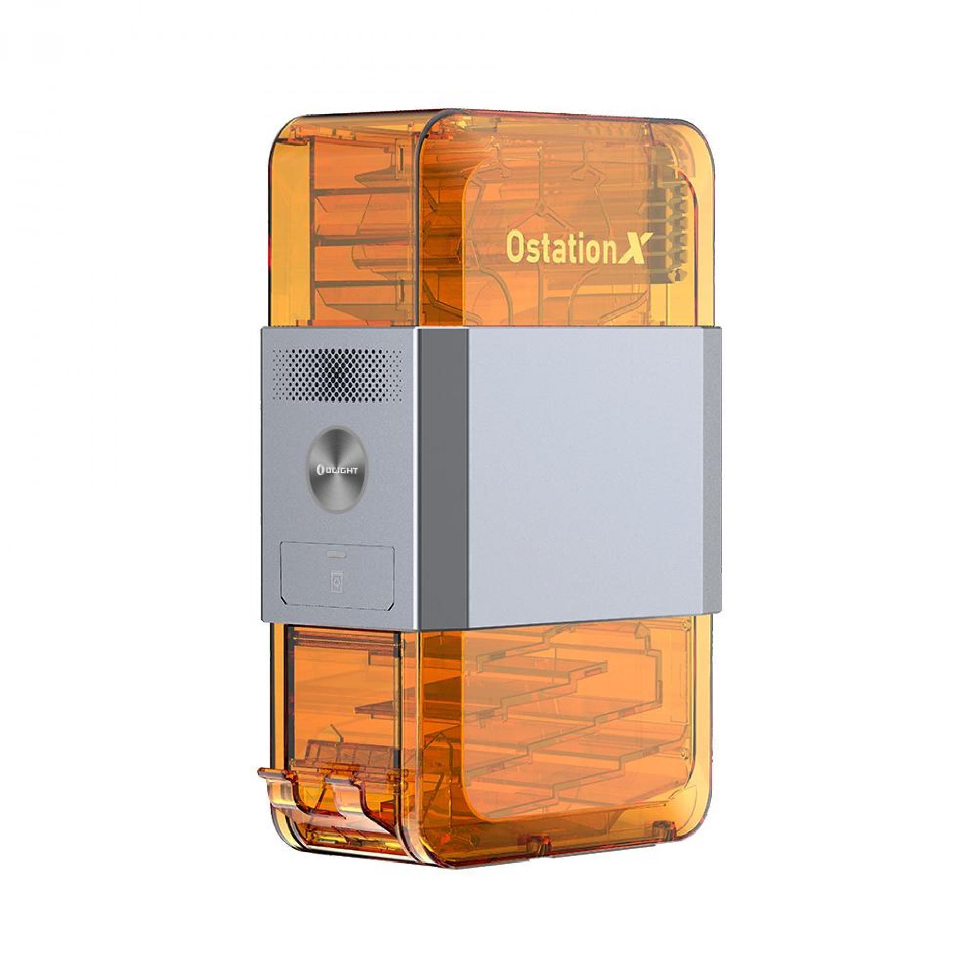 Olight Orange Ostation X AA and AAA Battery Charger Dispenser Side View for Smart Home Battery Storage and Organization