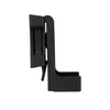 Black plastic body camera duty belt mount side view on white background